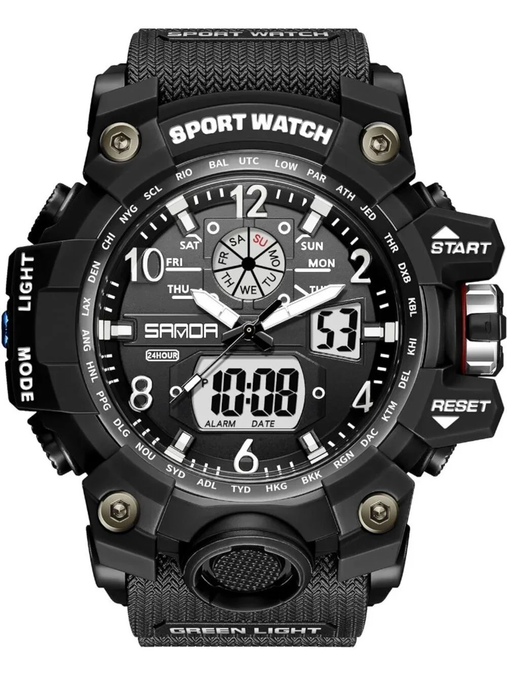 Men's All Black Analog Quartz Sports Waterproof Military LED Digital Wrist Watch